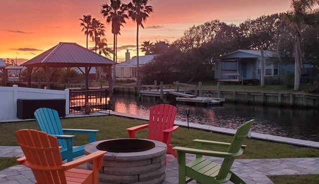 St Augustine waterfront home on canal w/private dock, walk to beach!